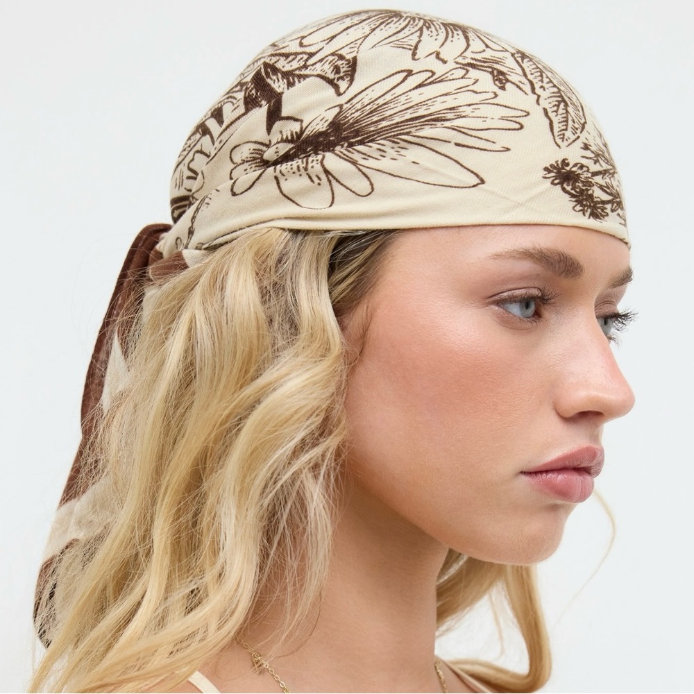 NWT CIDER Brown and Tan Floral Cotton Headscarf